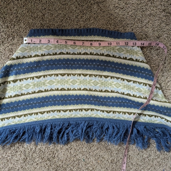 Great American Sweater Kids L/XL Blue Striped Fringe Sweater Poncho - Picture 7 of 8